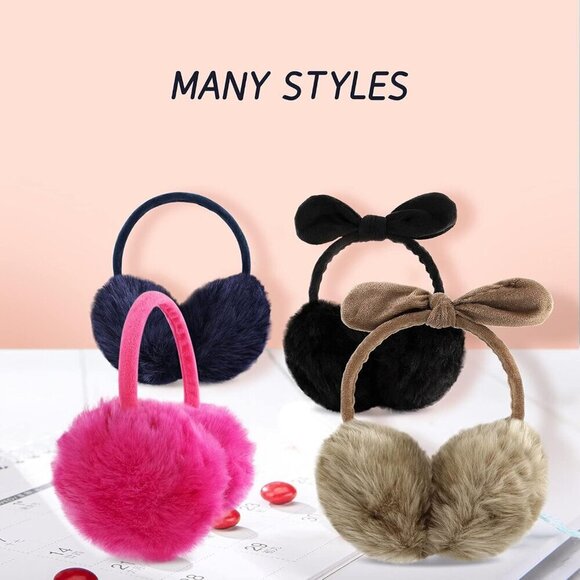 Women Winter Fleece Lined Earmuffs Adjustable Bow Ear Warmer Outdoor main image 4